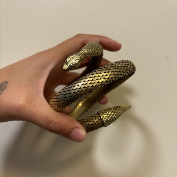 Whiting & Davis Jewelry - Whiting Davis 50s Gold Tone Mesh Snake Wrap Bracelet, Vintage Statement Egyptian